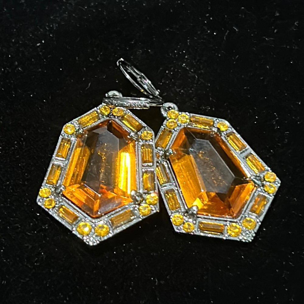 Vintage Deep Orange Drop Earrings in Antique Silver tone  for Pierced Ears
